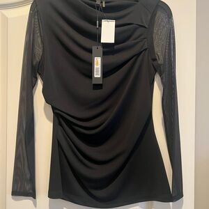 Donna Karan Black Sheer Sleeve Blouse